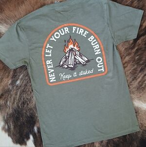 Olive Green "Never Let Your Fire Burn Out" Graphic Tee